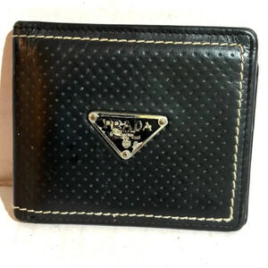 Prada unisex black leather  wallet